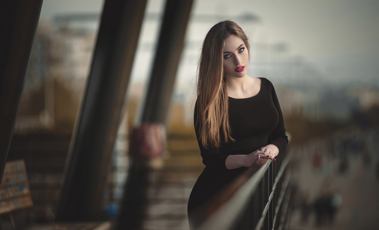 Girl In Black Dress Beautiful Red Lipstick