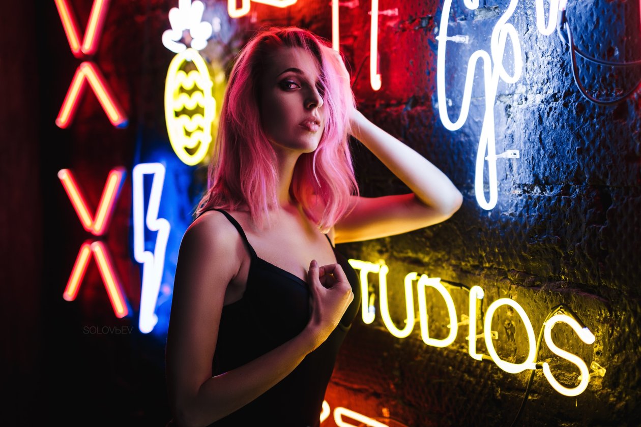 Neon Lights Pink Hair Girl