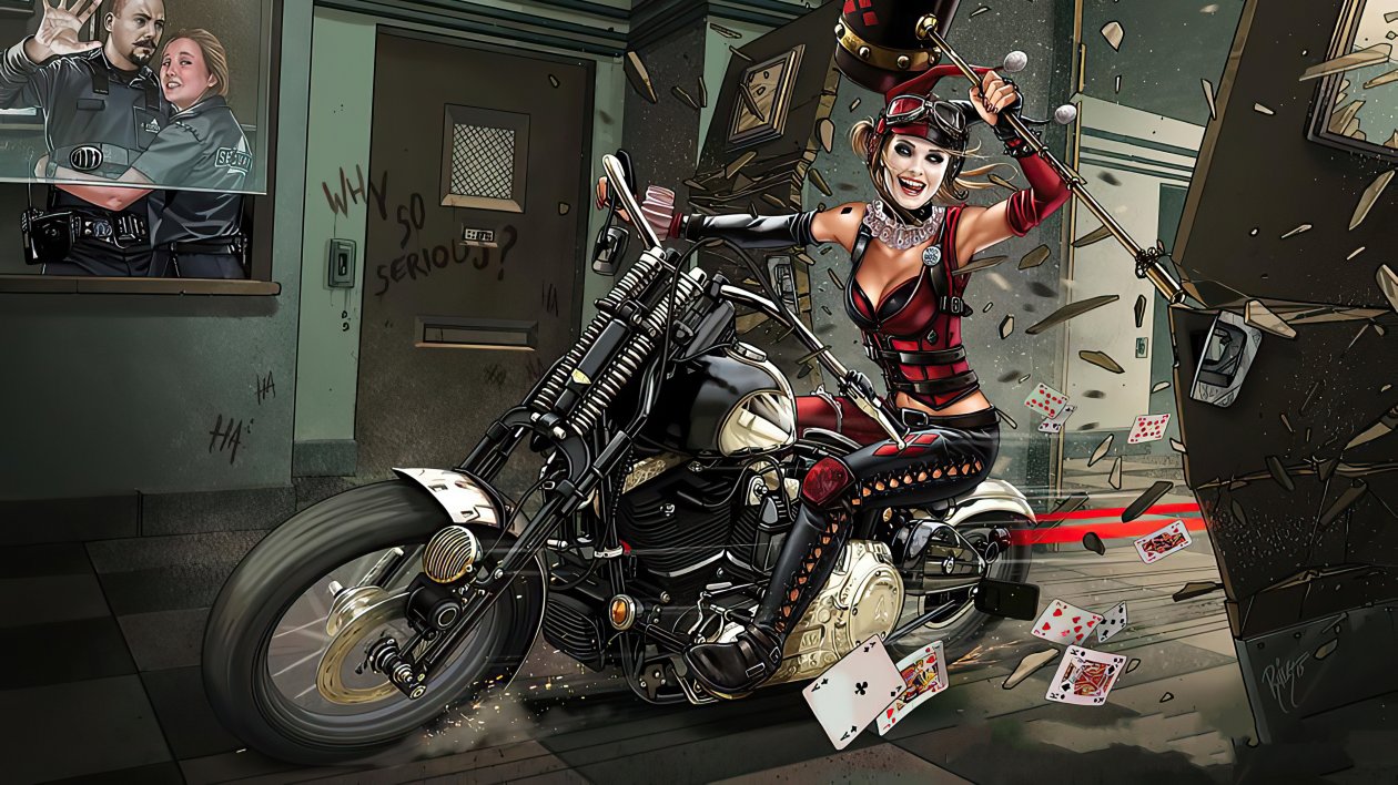 Harley Quinn With Bike Break Into Police Station