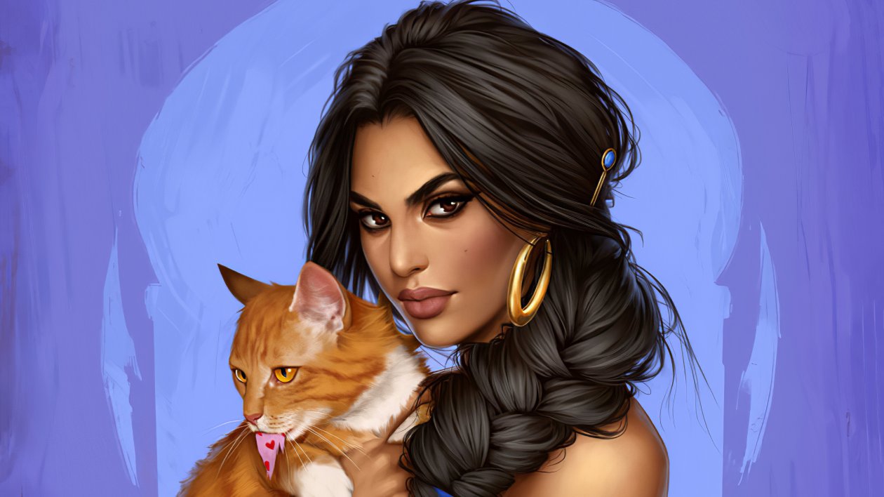 Jasmine With Cat 4k
