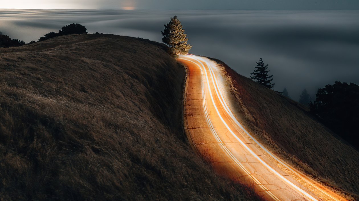 Morning Road Lights Long Exposure 4k