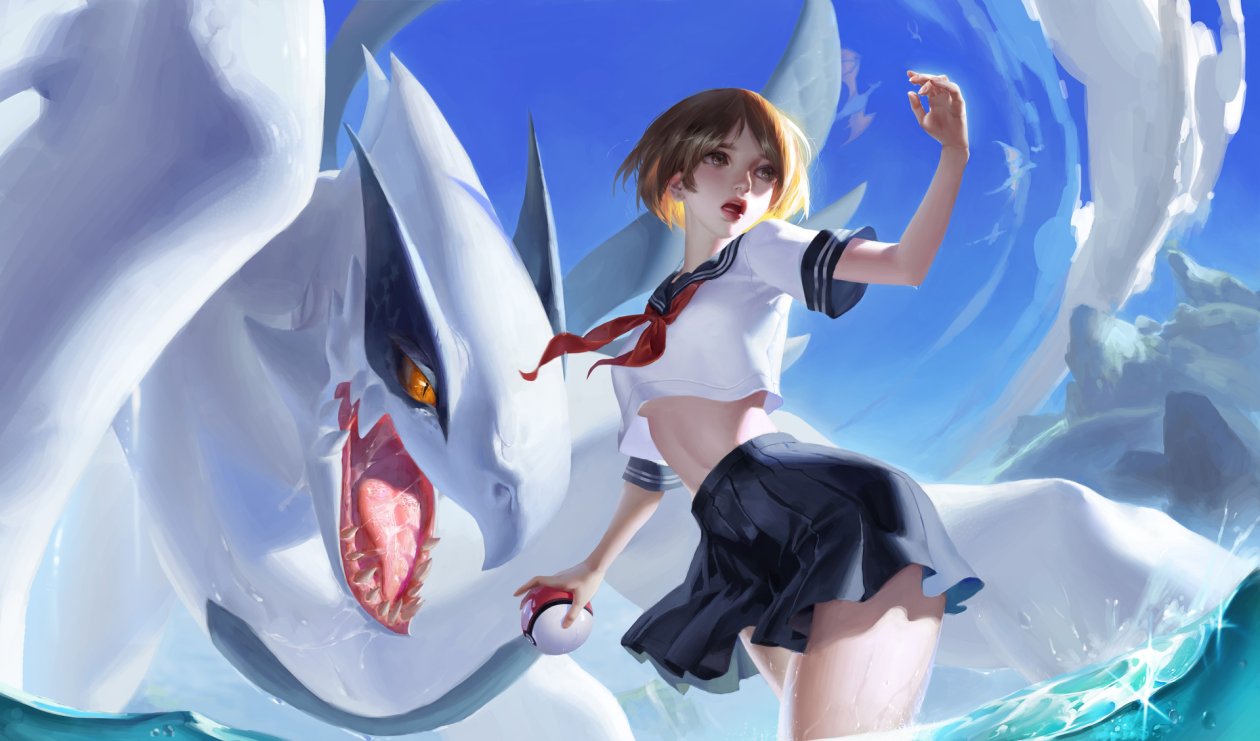 Gorgeous White Girl Dragon Pokemon Ball Artwork