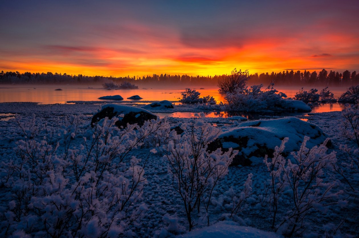 Lake Nature Snow Sunset