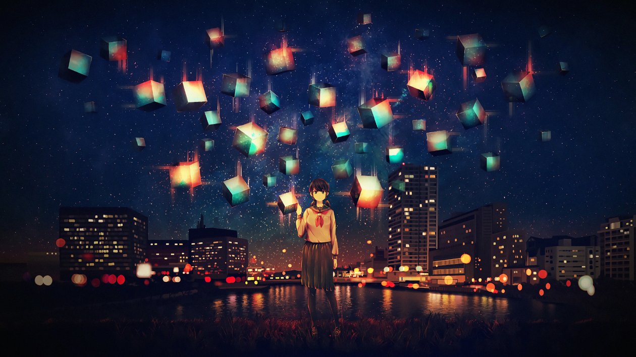 Anime Buildings Stars 4k