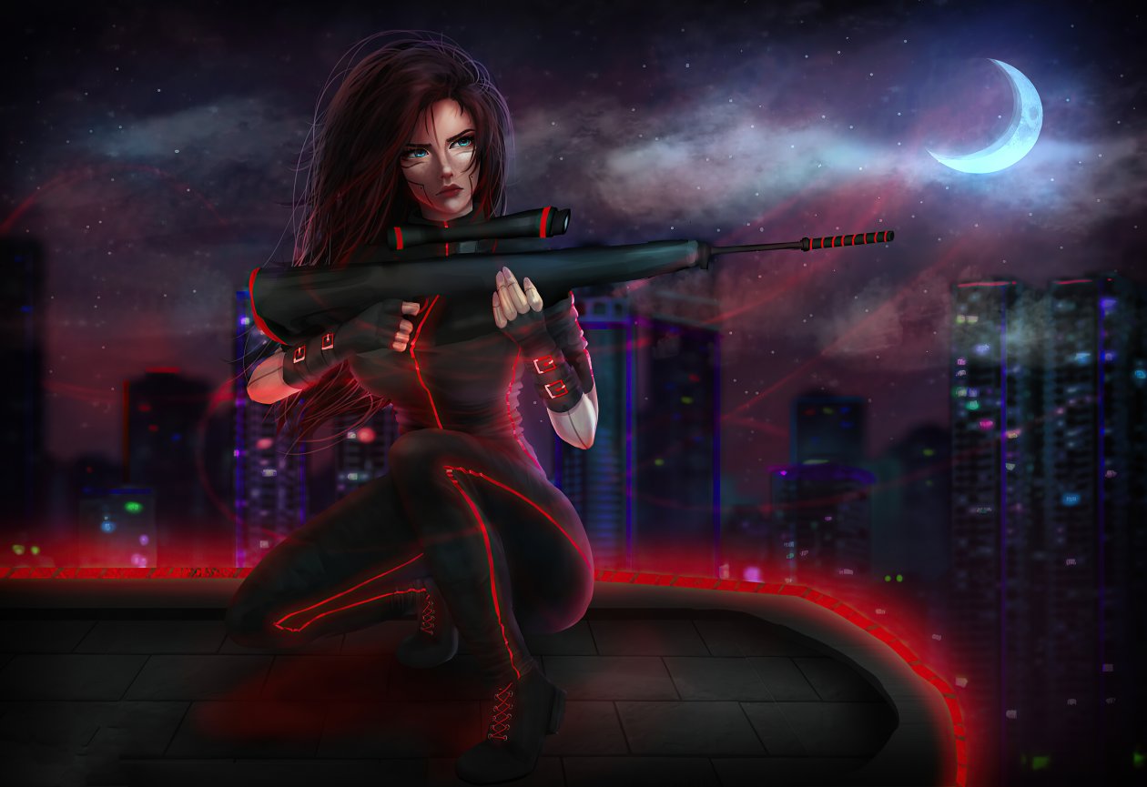 Cyberpunk Sniper Girl 4k