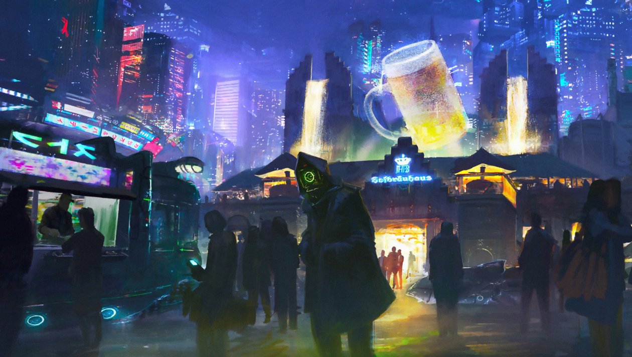 Cyberpunk City Beer Hall 4k