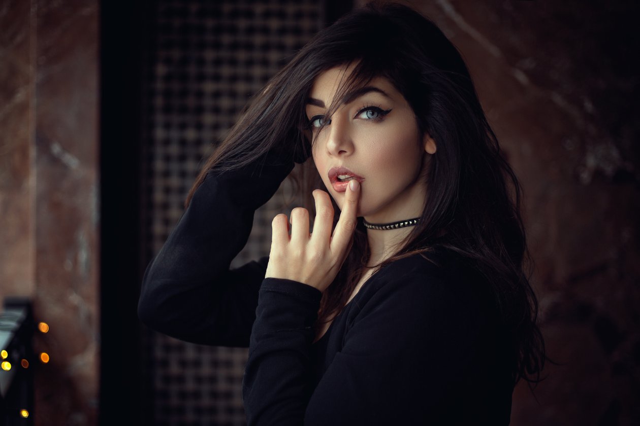 Blue Eyes Girl Finger On Lips