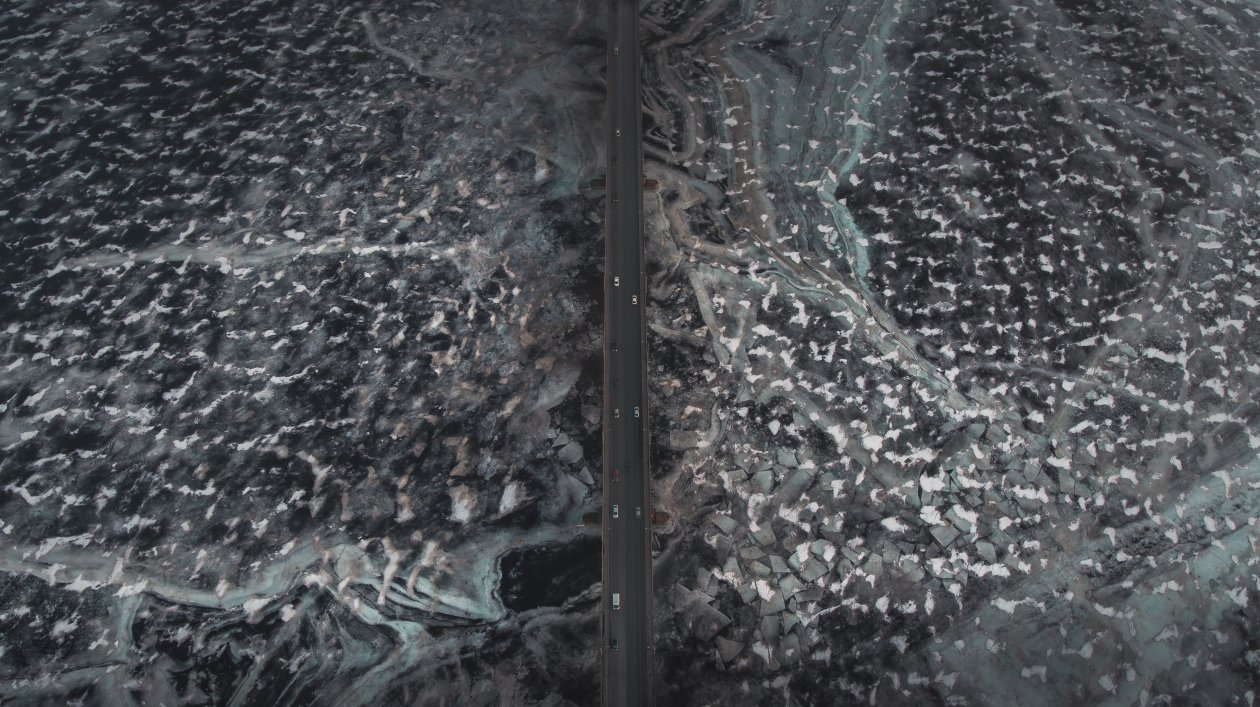 Aerial View Of Road Ice Frozen 4k