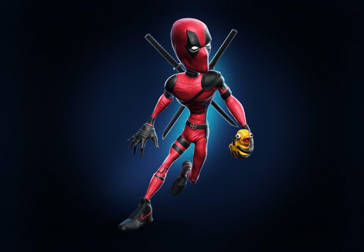 Deadpool Wearing Nike Shoes Holding Duck Toy