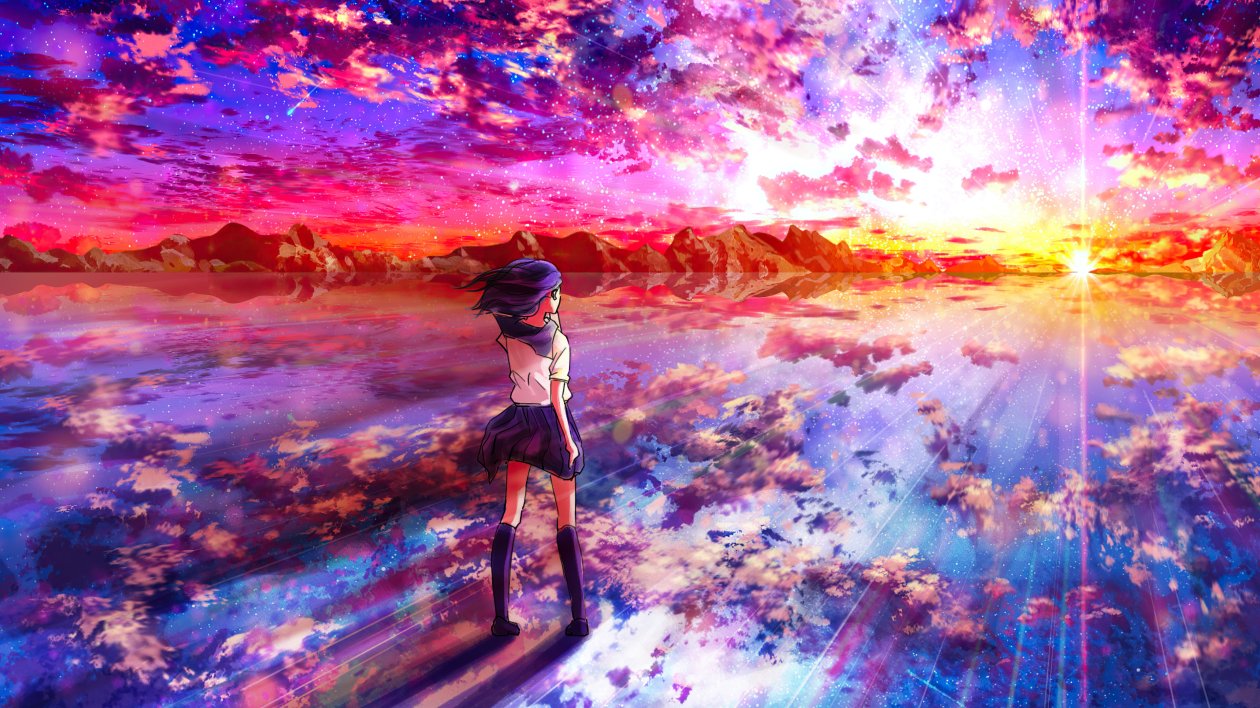 Anime Girl Walking Towards Light 4k