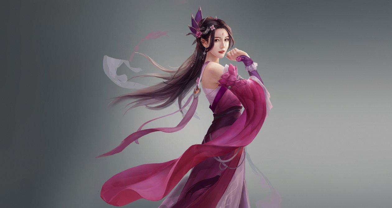 Asian Girl Rose Dress 4k