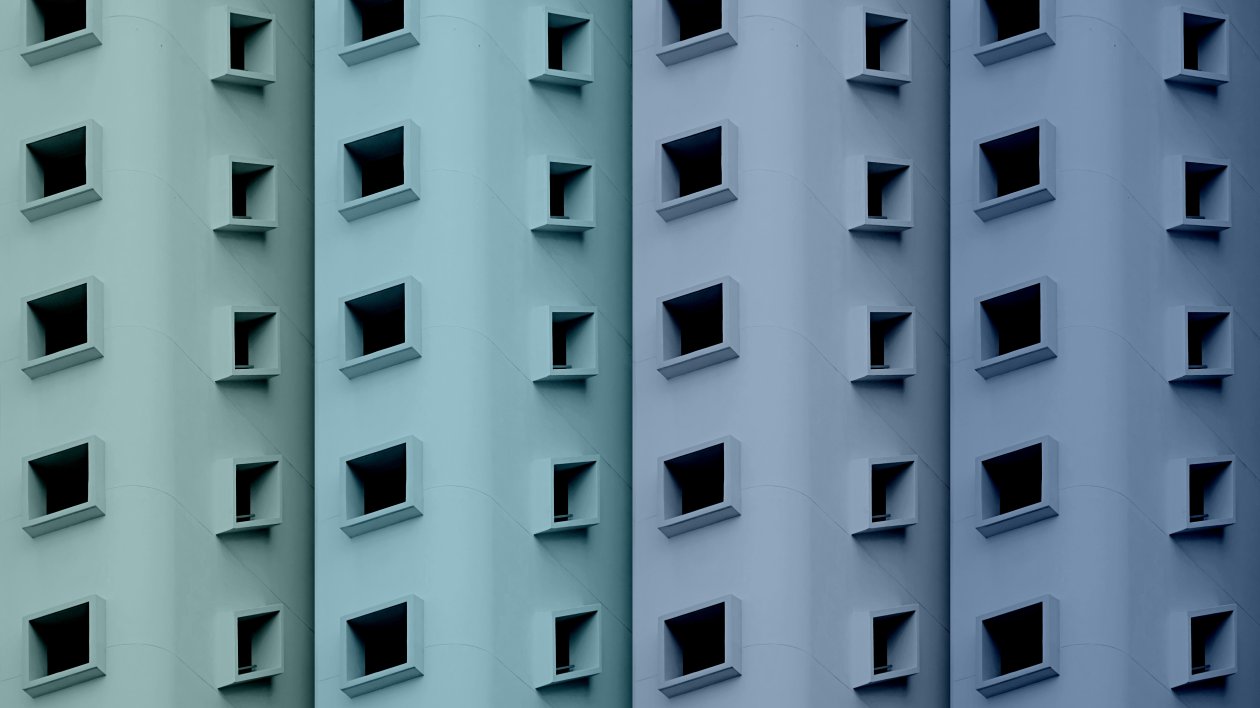 Buildings Colorful Minimal Blue 5k