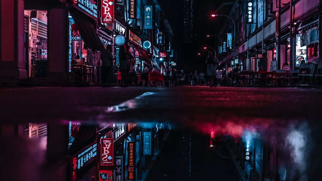 Asia Neon City Lights Reflections