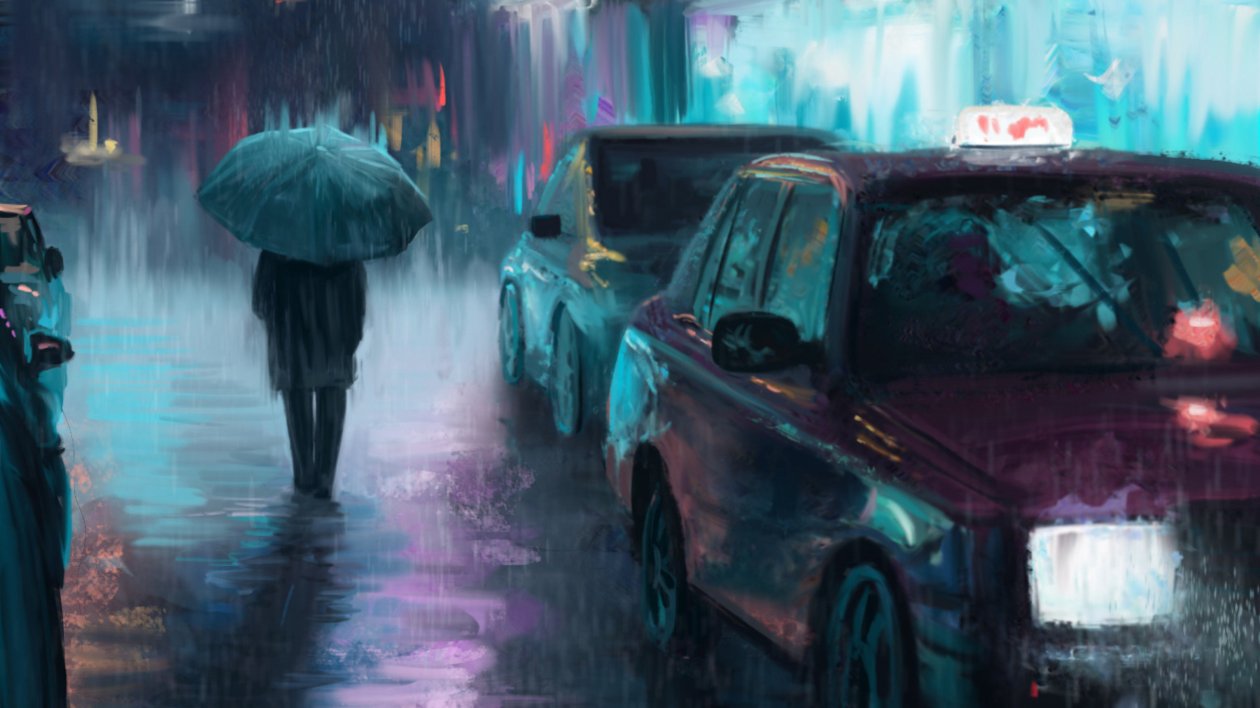 Night City Rain Art