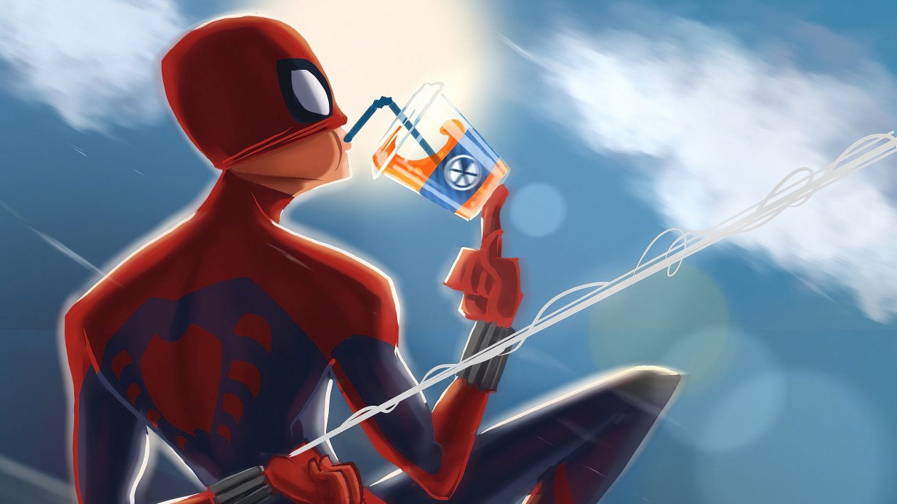 Spiderman Drinking Juice