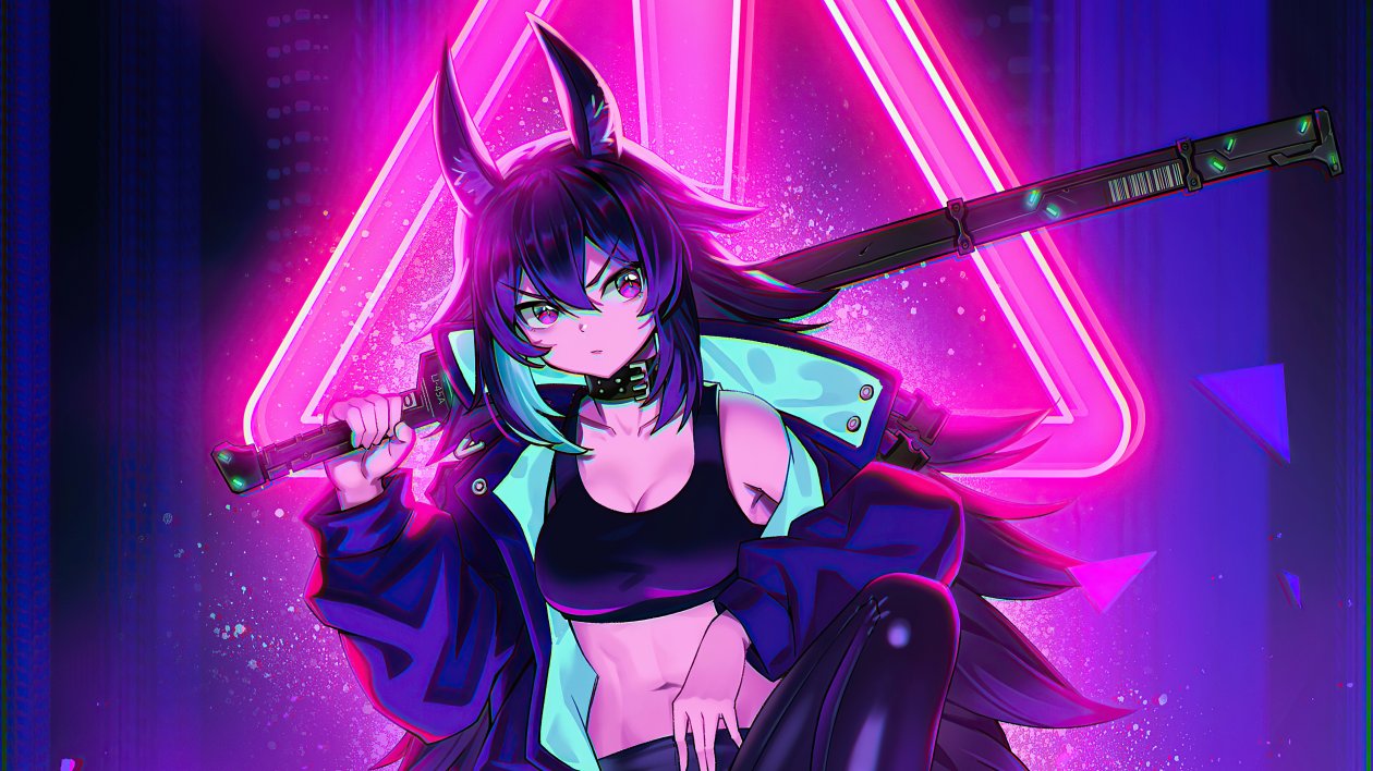 Cat Cyber City Girl 4k