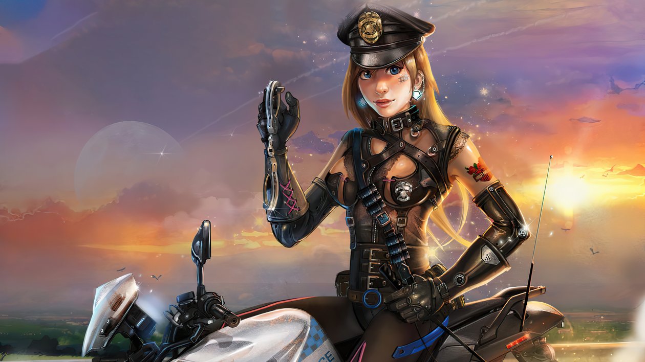 Cyber Police Girl On Bike 4k