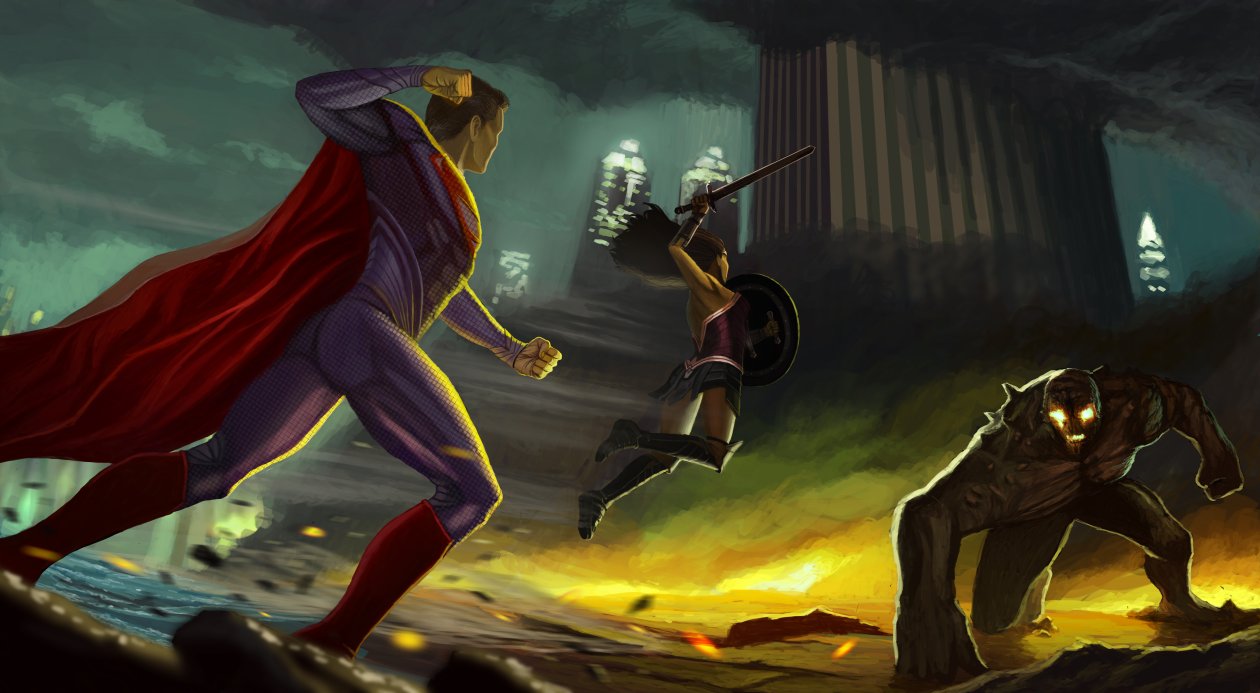 Wonder Woman Superman Fighting Against Doomsday