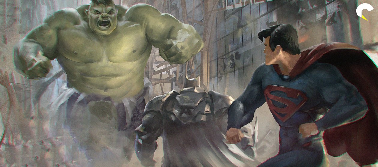 Superman And Batman Vs Hulk Artwork