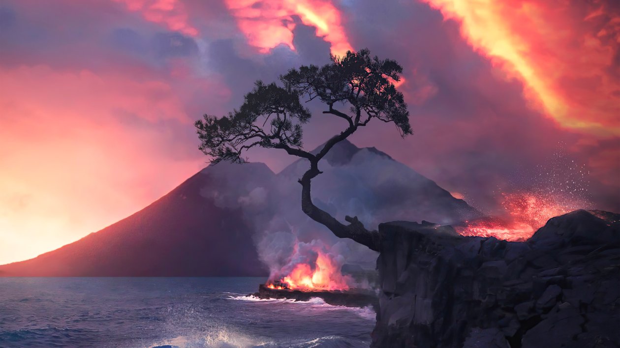 Destructed Tree In Burning World 5k