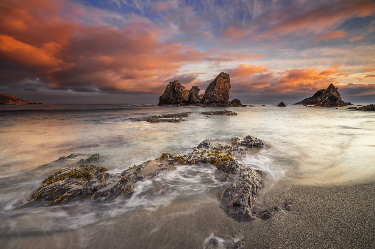 Sunset Over Rocky Ocean