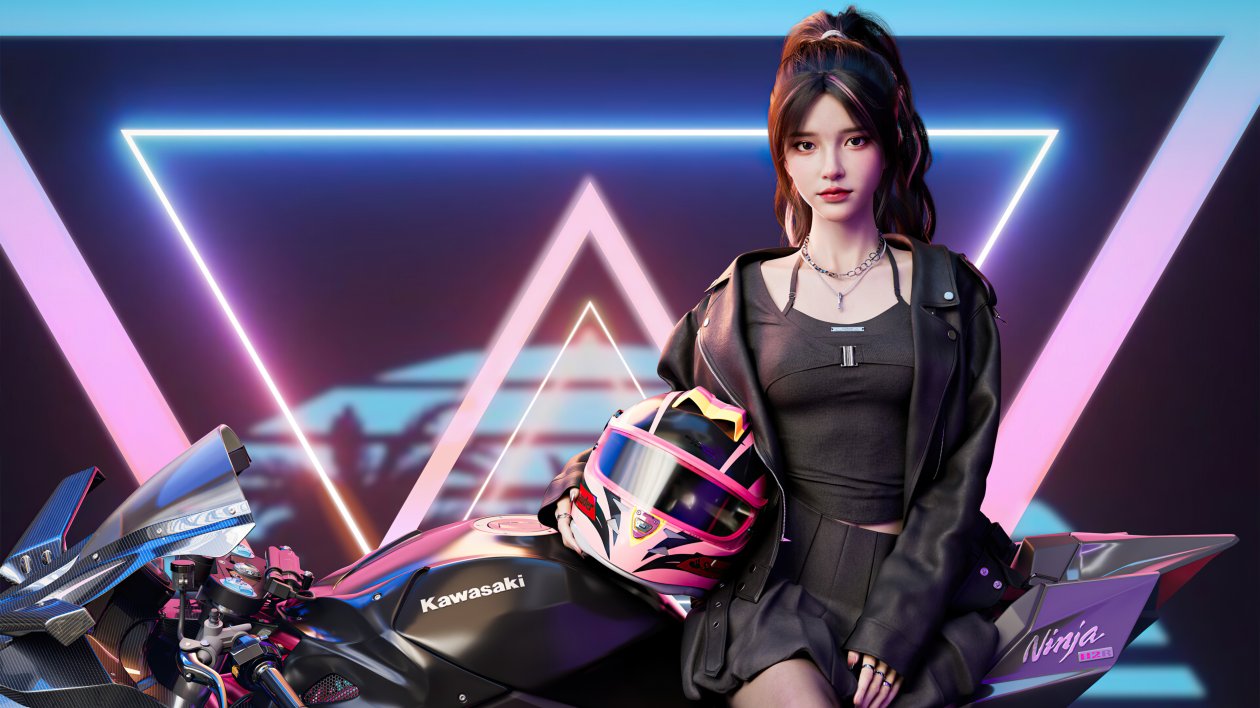 Cool Cgi Biker Girl With Ninja H2r