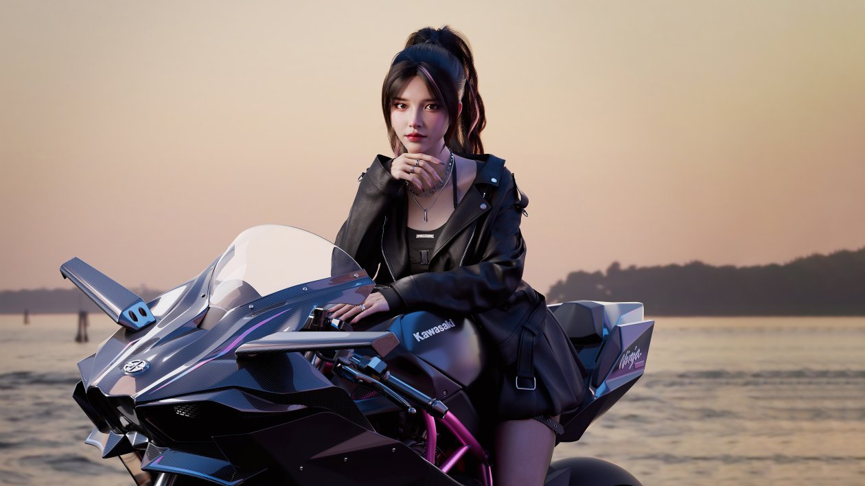 Cool Asian Girl On Ninja H2r