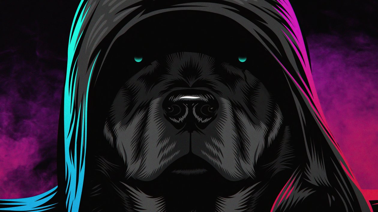 Black Dog Glowing Eyes 4k