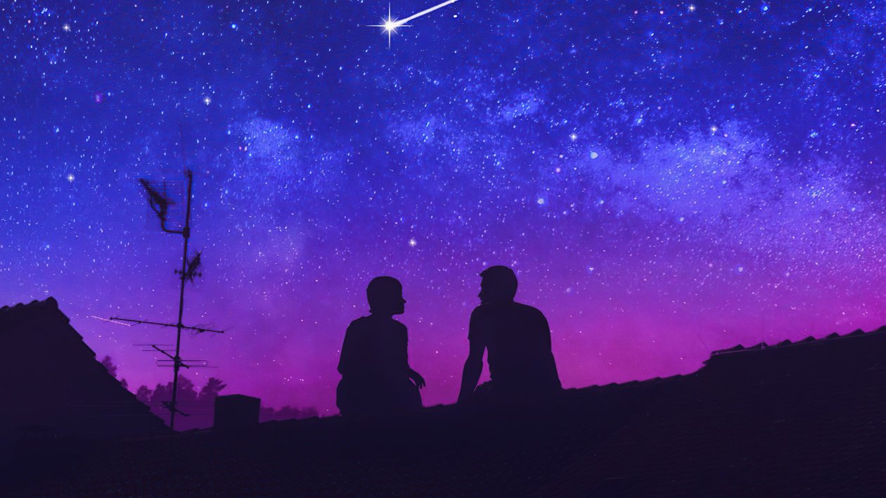 Silhouette Couple About The Stars