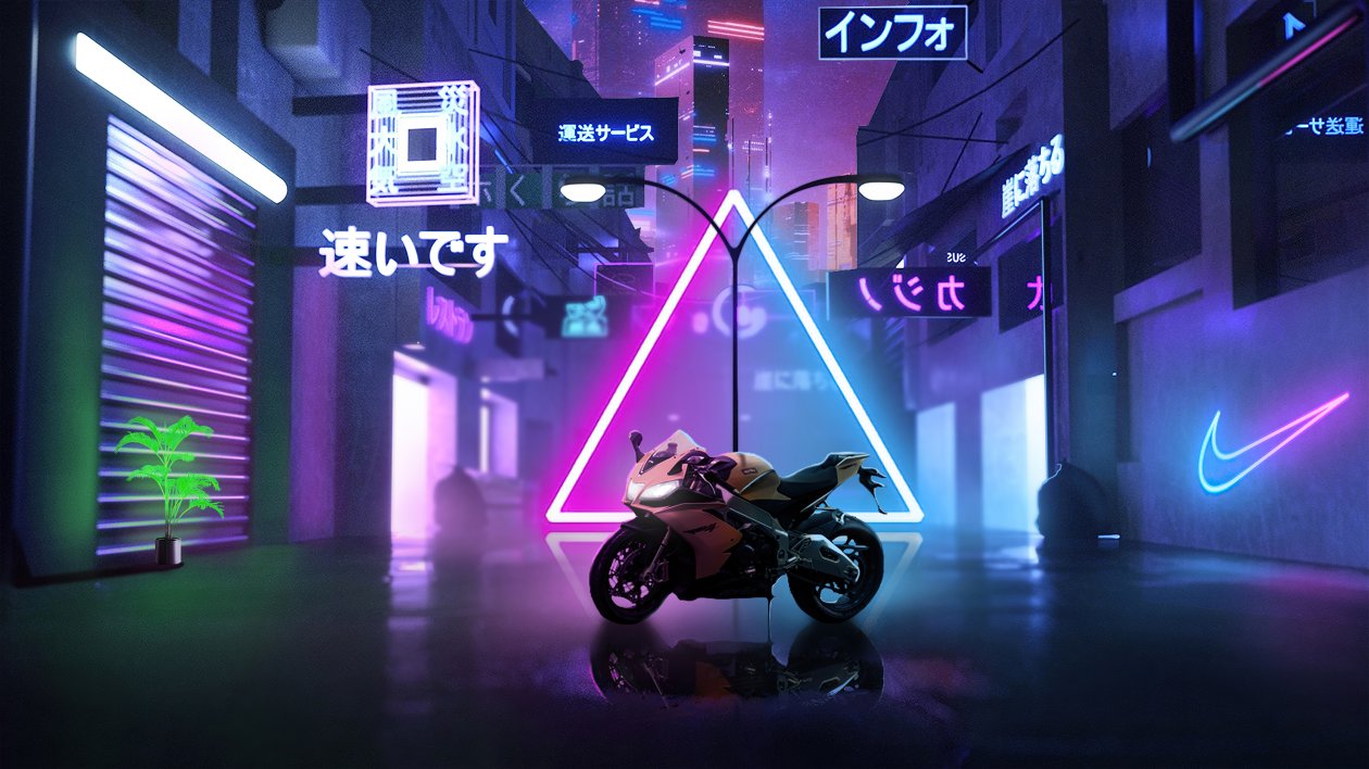 Neon Bike In Center Of Street 5k
