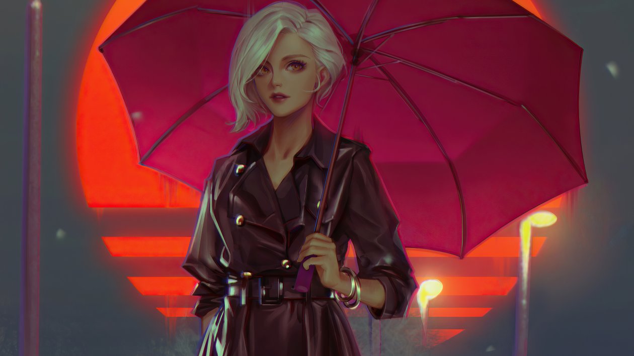 Cold Sunset Girl With Umbrella