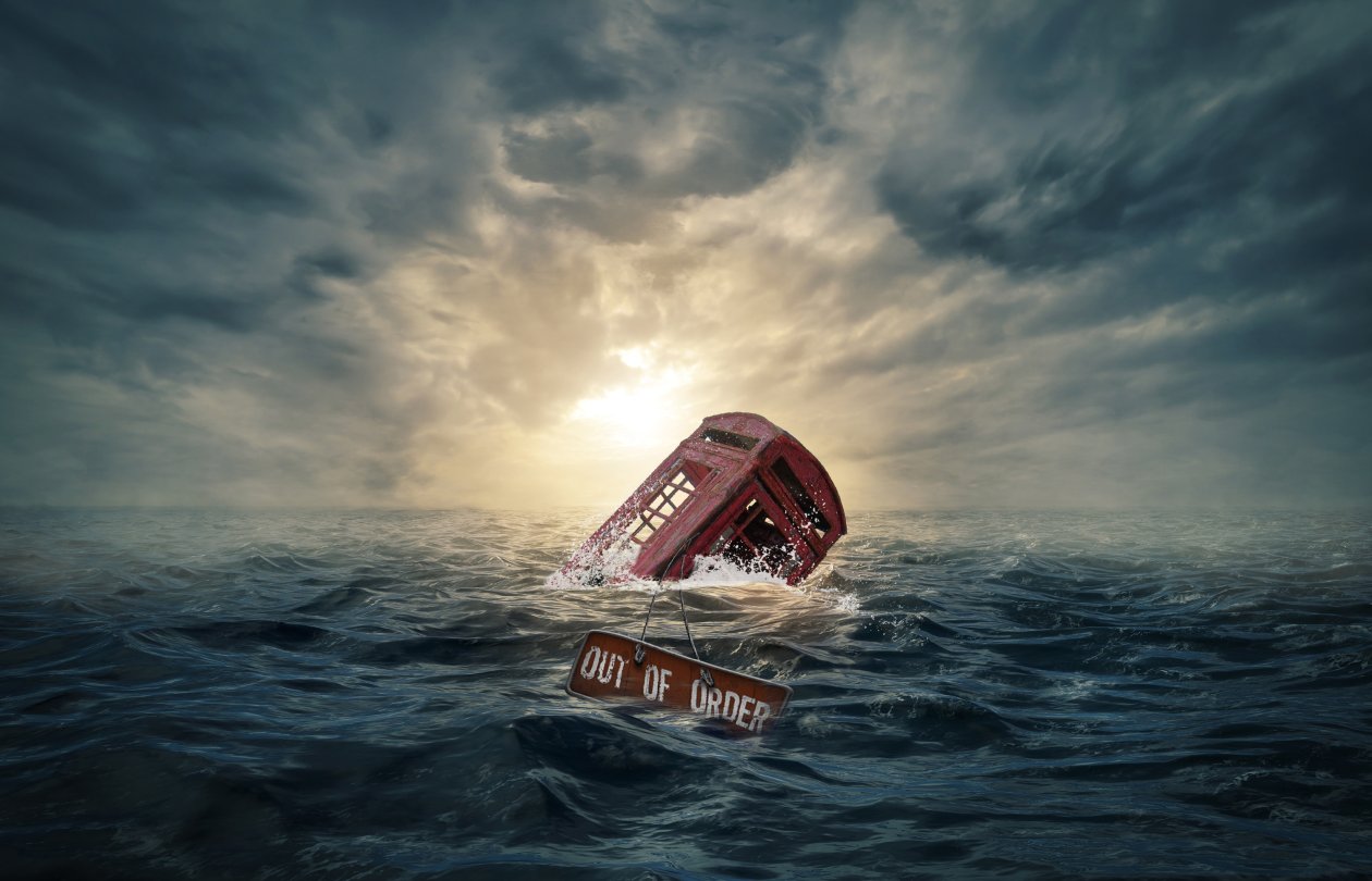 Telephone Booth Drowning In Sea Out Of Order