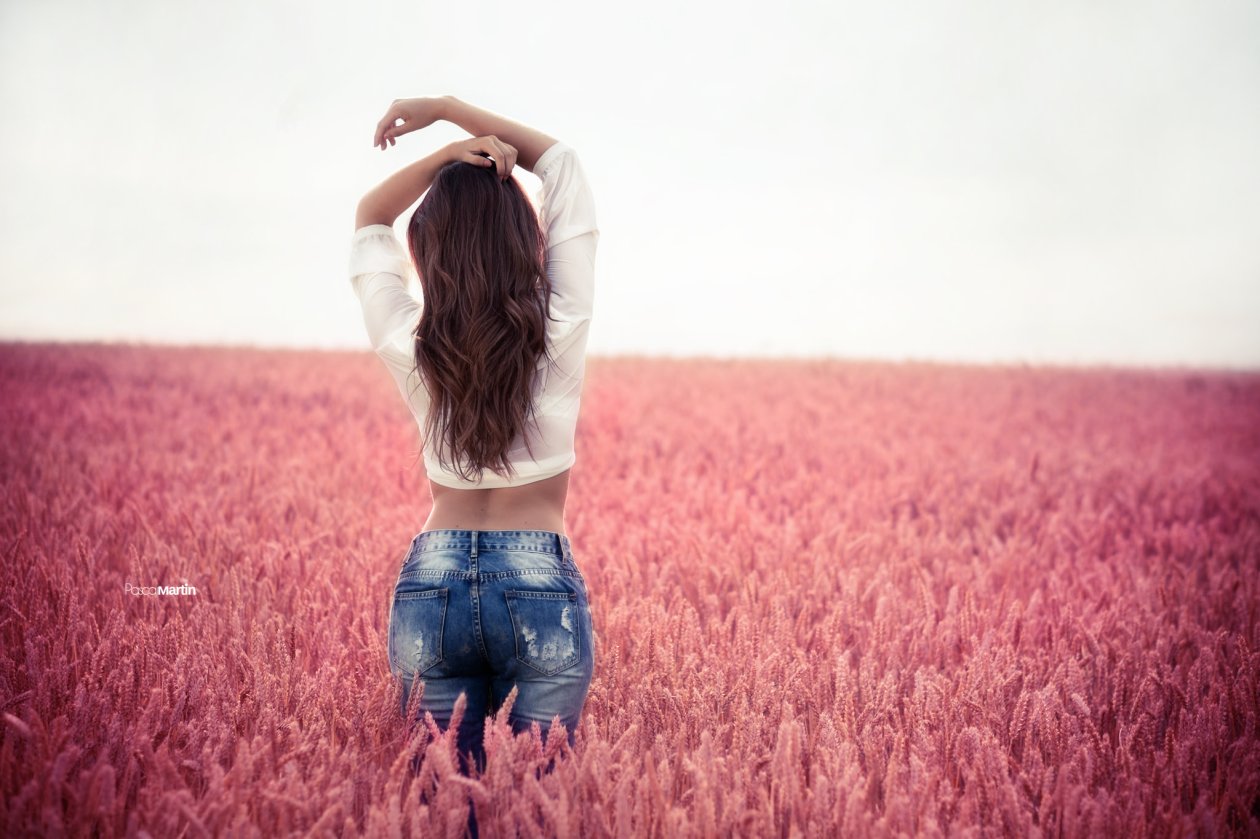 Brunette Girl Arms Up Field