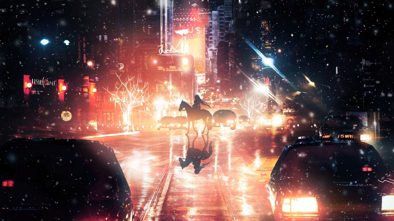 Young Girl Horse On Road