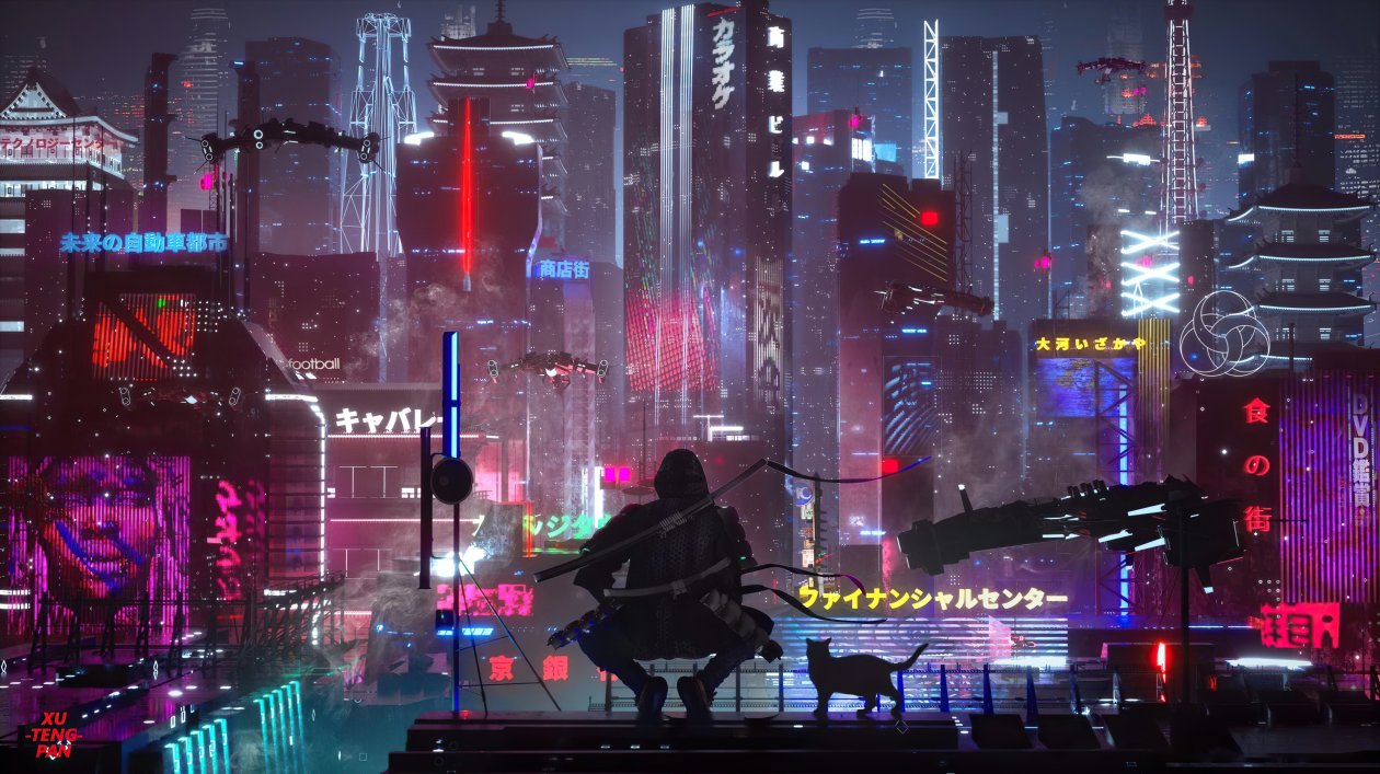 Tokyo Future State Warrior With Cat 4k