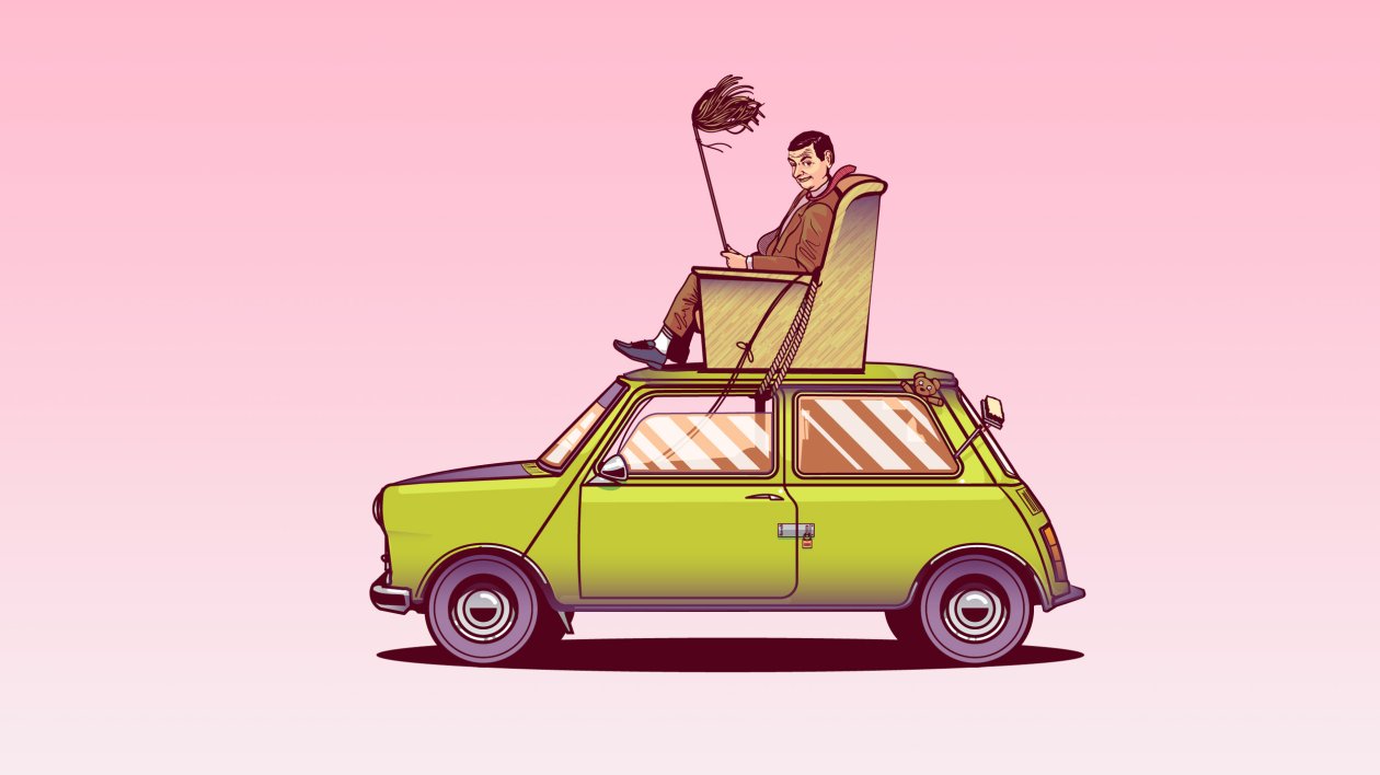 Mr Bean Sitting On Top Of His Car Vector Art