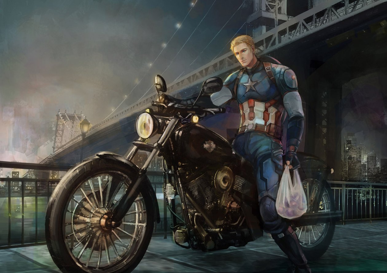 Captain America On Bike Back From Work Art