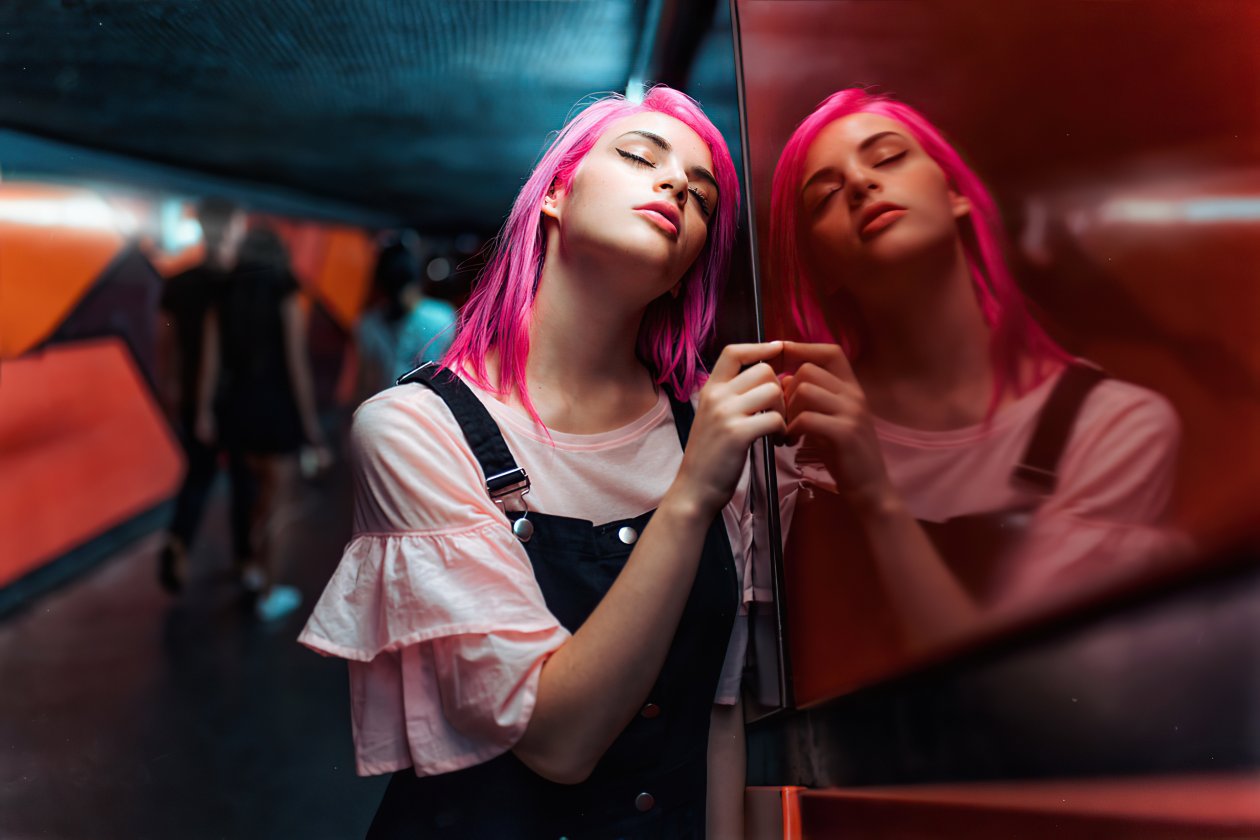 Pink Hair Girl Eyes Closed 4k