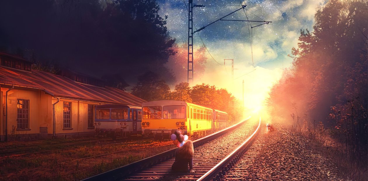 Girl Rail Road Balloons Manipulation 4k