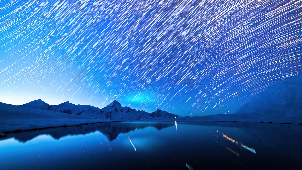 Star Trails Snow Mountains 4k