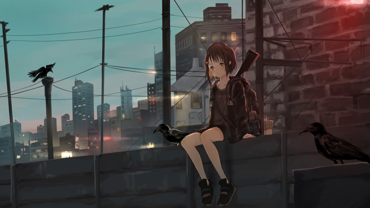 Anime Girl Sitting Alone Roof Sad 4k