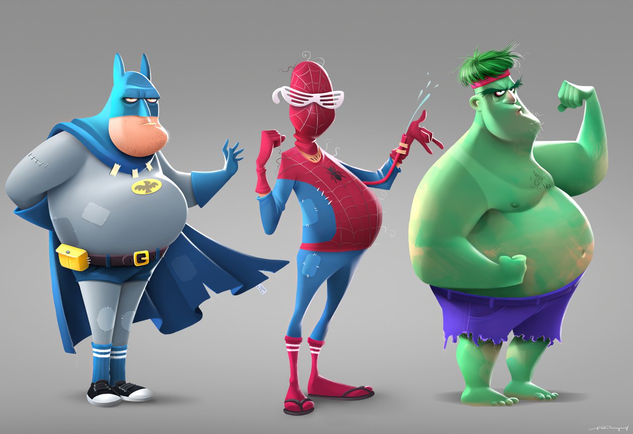 Batman Spiderman Hulk Fat