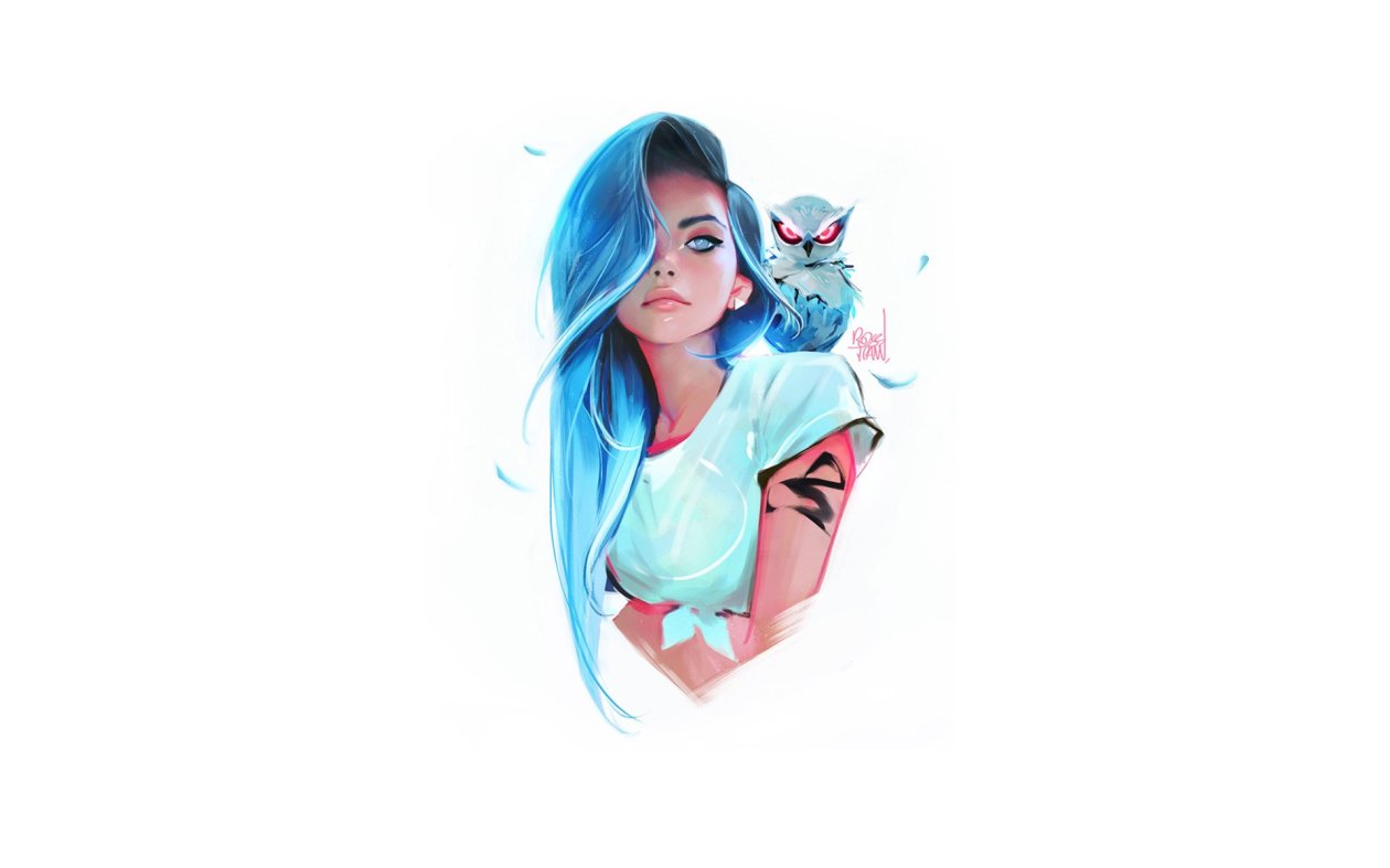 Blue Eyes Blue Hair Girl With Owl