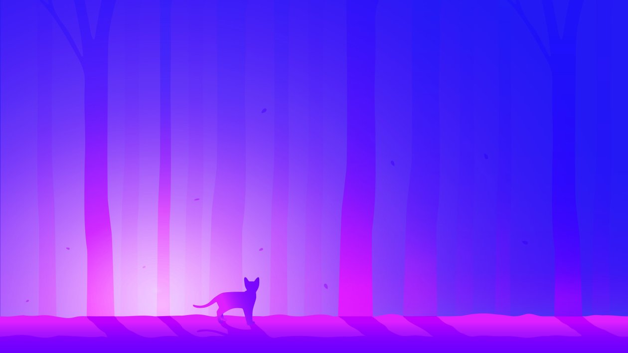 Cat Dawn Forest Illustrator 4k