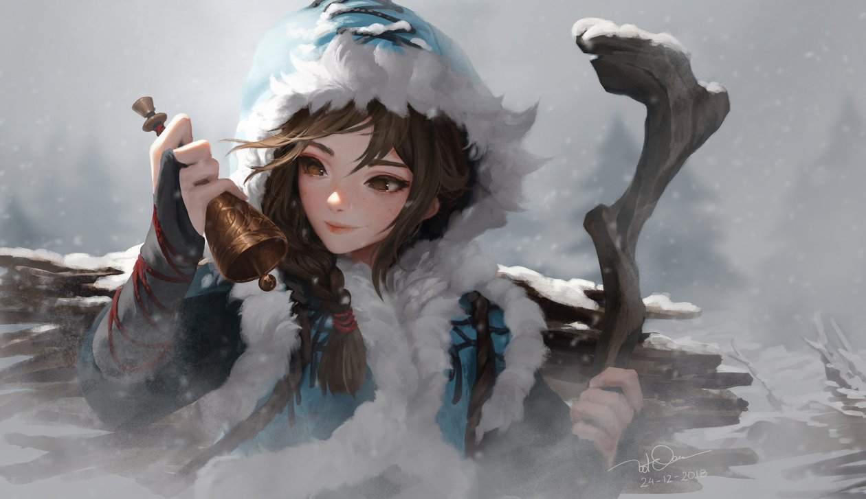 Girl Snow With Bells