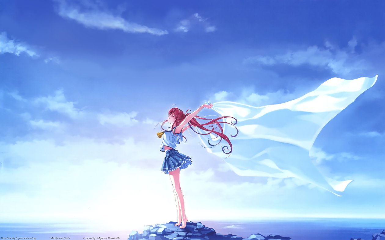 Anime Deep Blue Sky Pure White Wings 4k