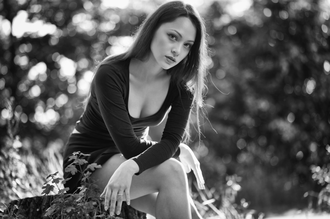 Girl Black Dress Monochrome