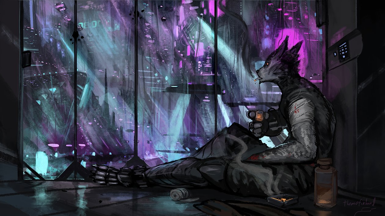 Warrior Scifi Neon Rain City Cyberpunk 4k