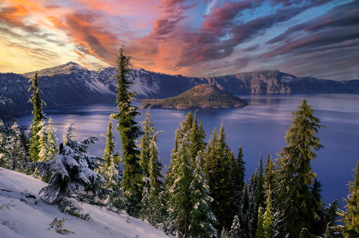 Winter Snow Trees Mountains Landscape Hdr 4k