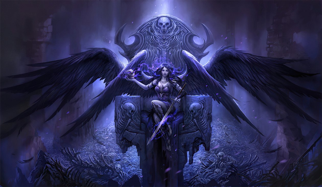 Black Angel Sitting On Throne 4k